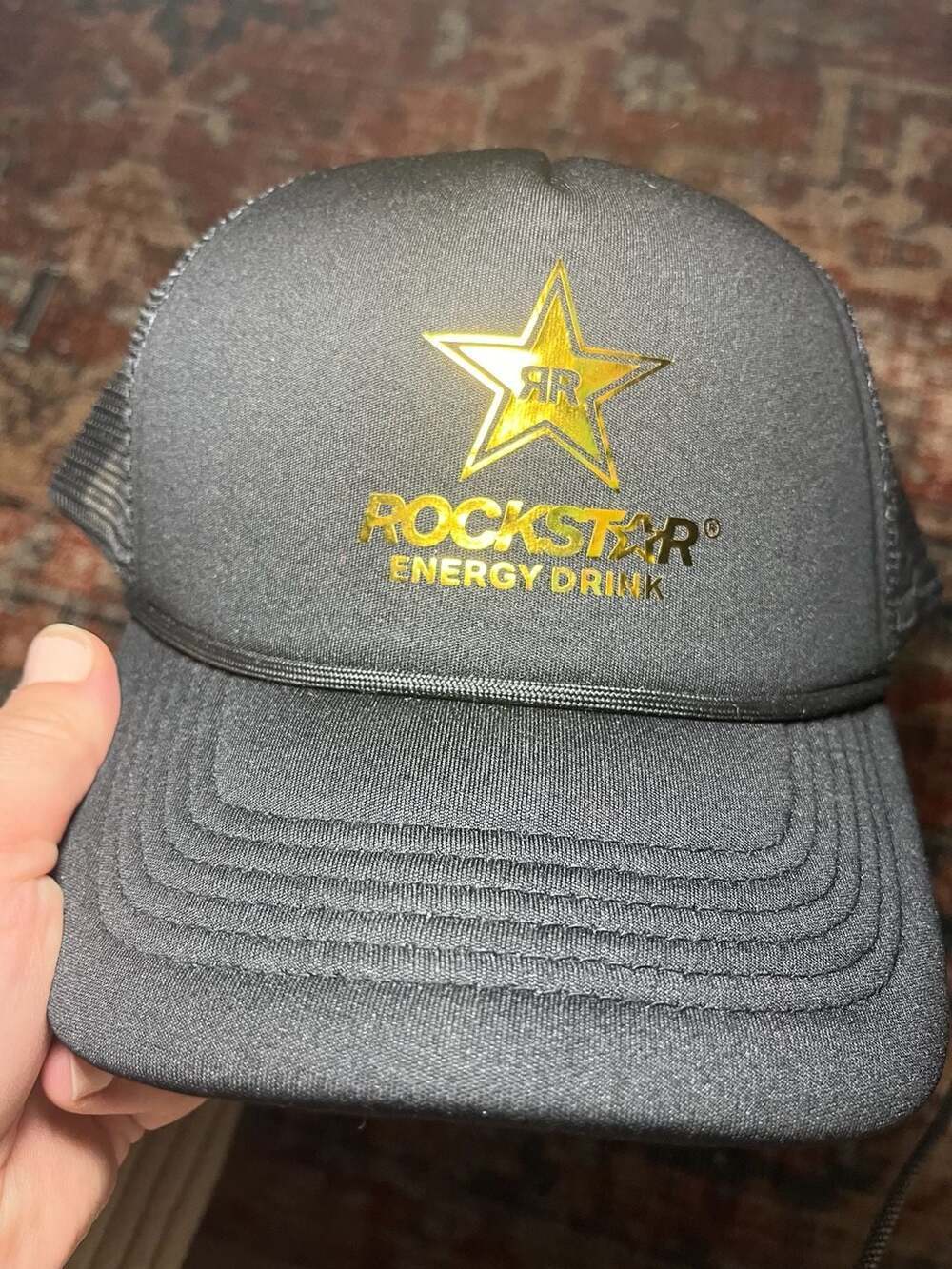 Rockstar Energy Drink Black and Gold Trucker Snapback Hat
